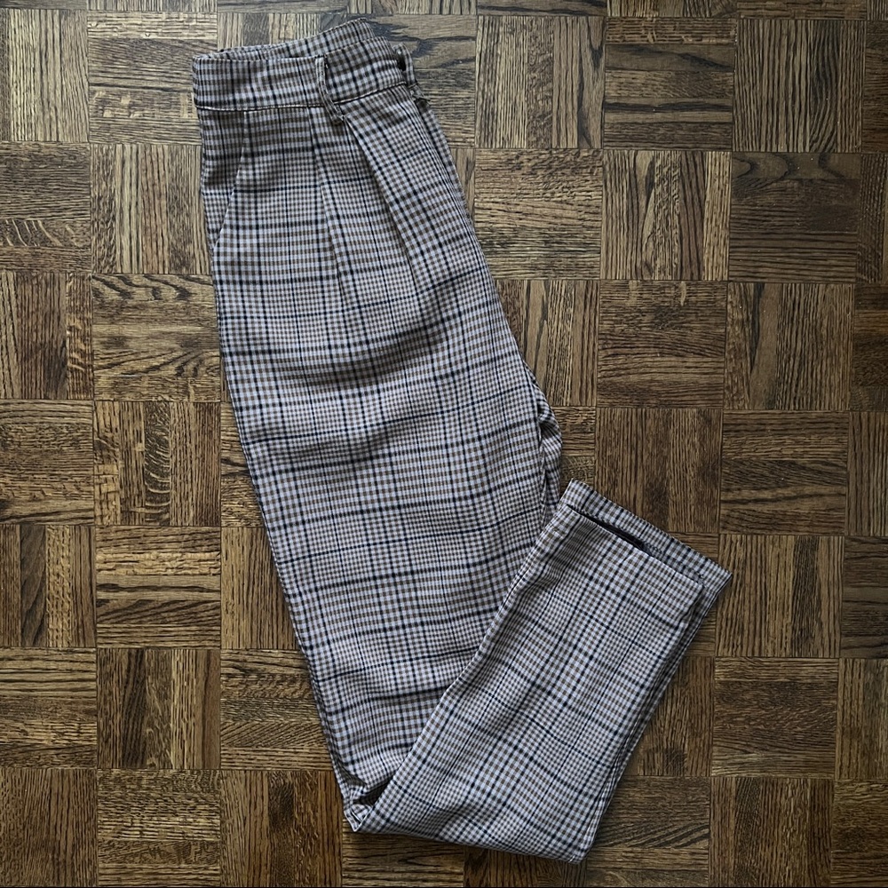 Brown Plaid high waist straight leg trouser - size S